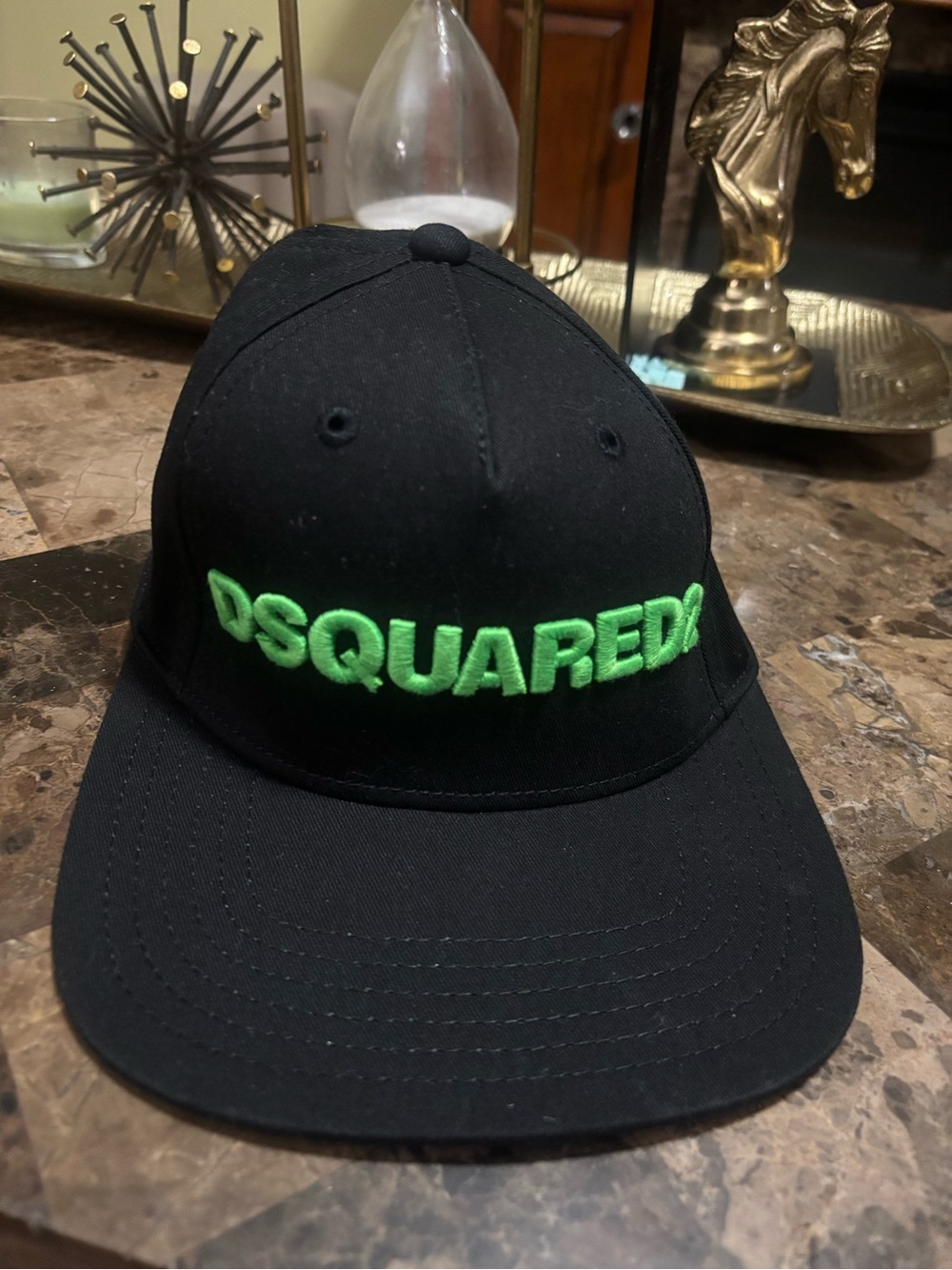 DSQUARED2 Black Cap with Neon Green Embroidered Logo